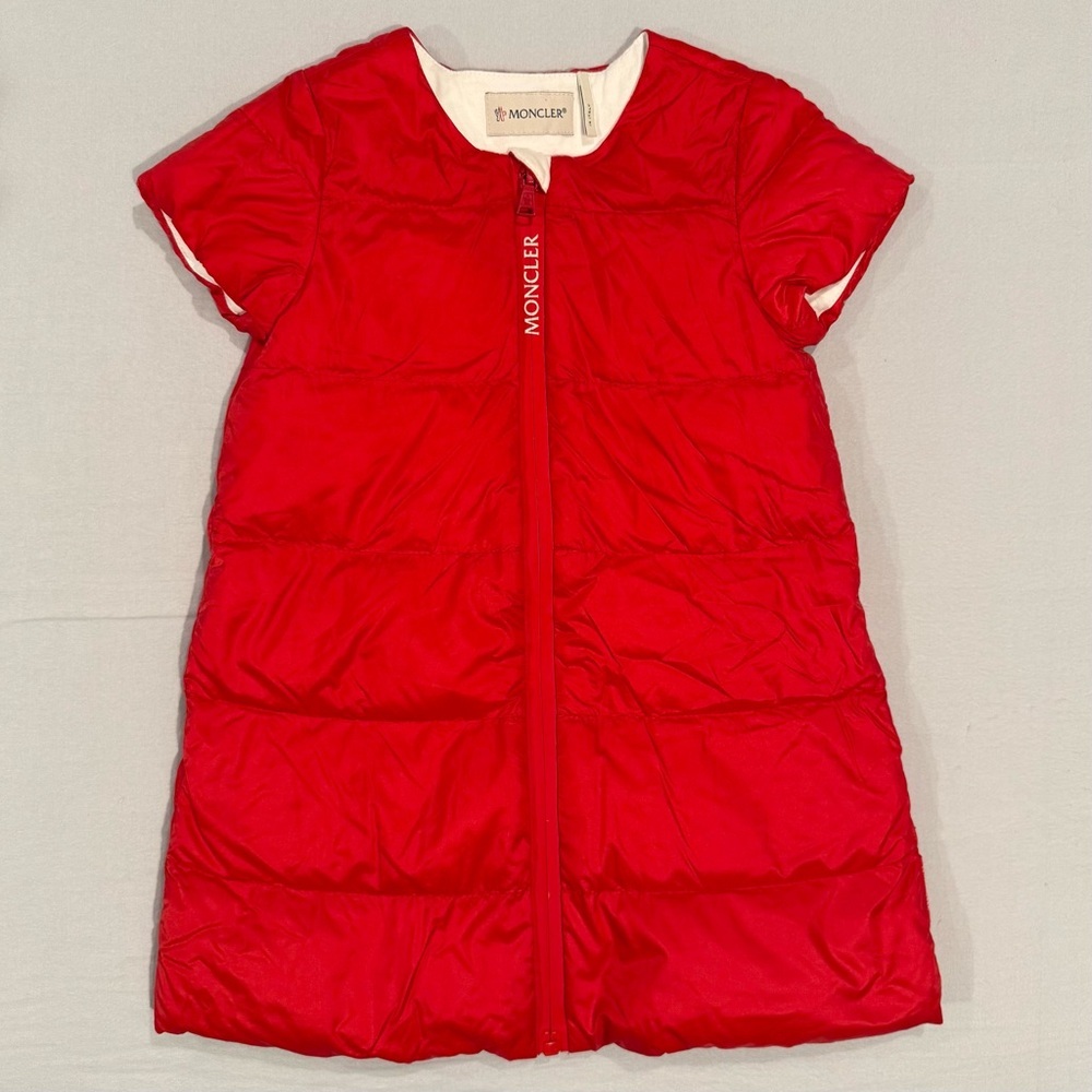 New Moncler Enfant Red Down Dress Jacket Girls 2T Padded Puffer Designer Italy